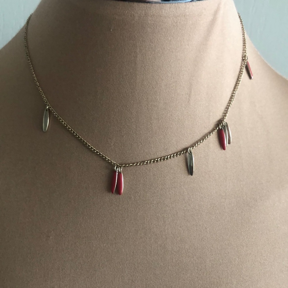 & OTHER STORIES GOLD COLOR Necklace W Rain Drop Pendants Gold & Red 16" long